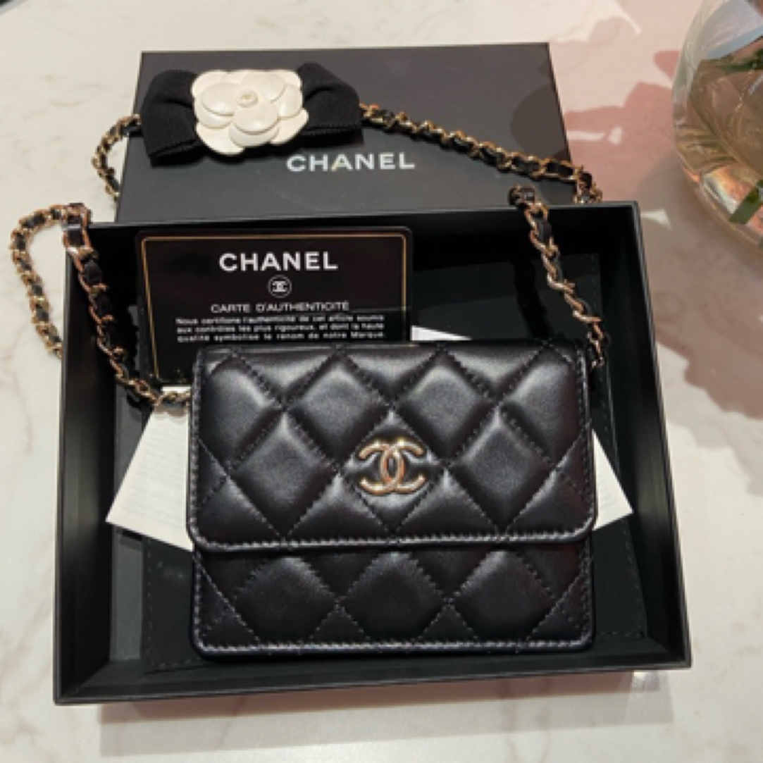 99新 Chanel/香奈儿 21s山茶花肩带miniwoc斜挎链条包