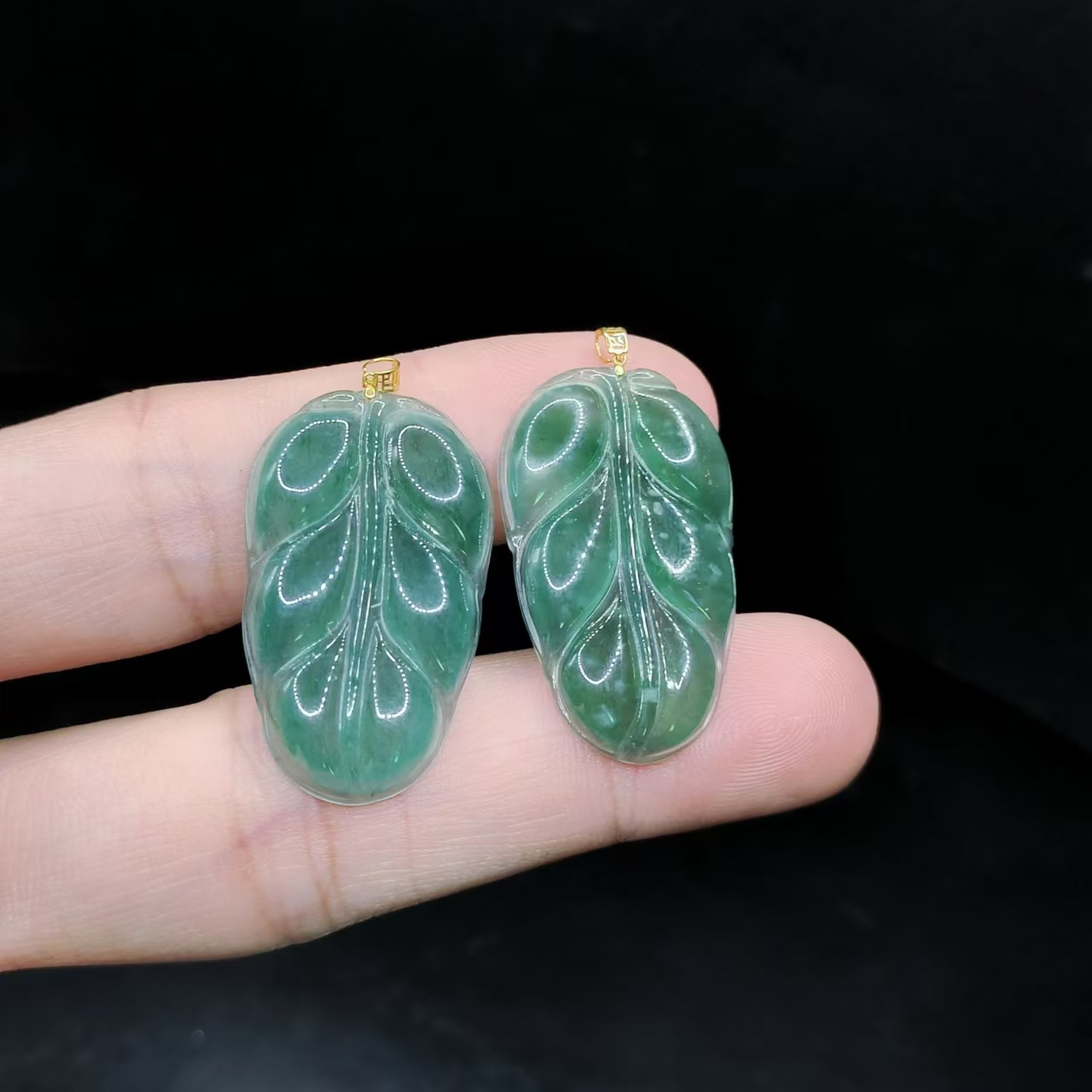 【康康严选】18k金翡翠叶子吊坠赠链GS【多样性发其一】约31-18-3mm