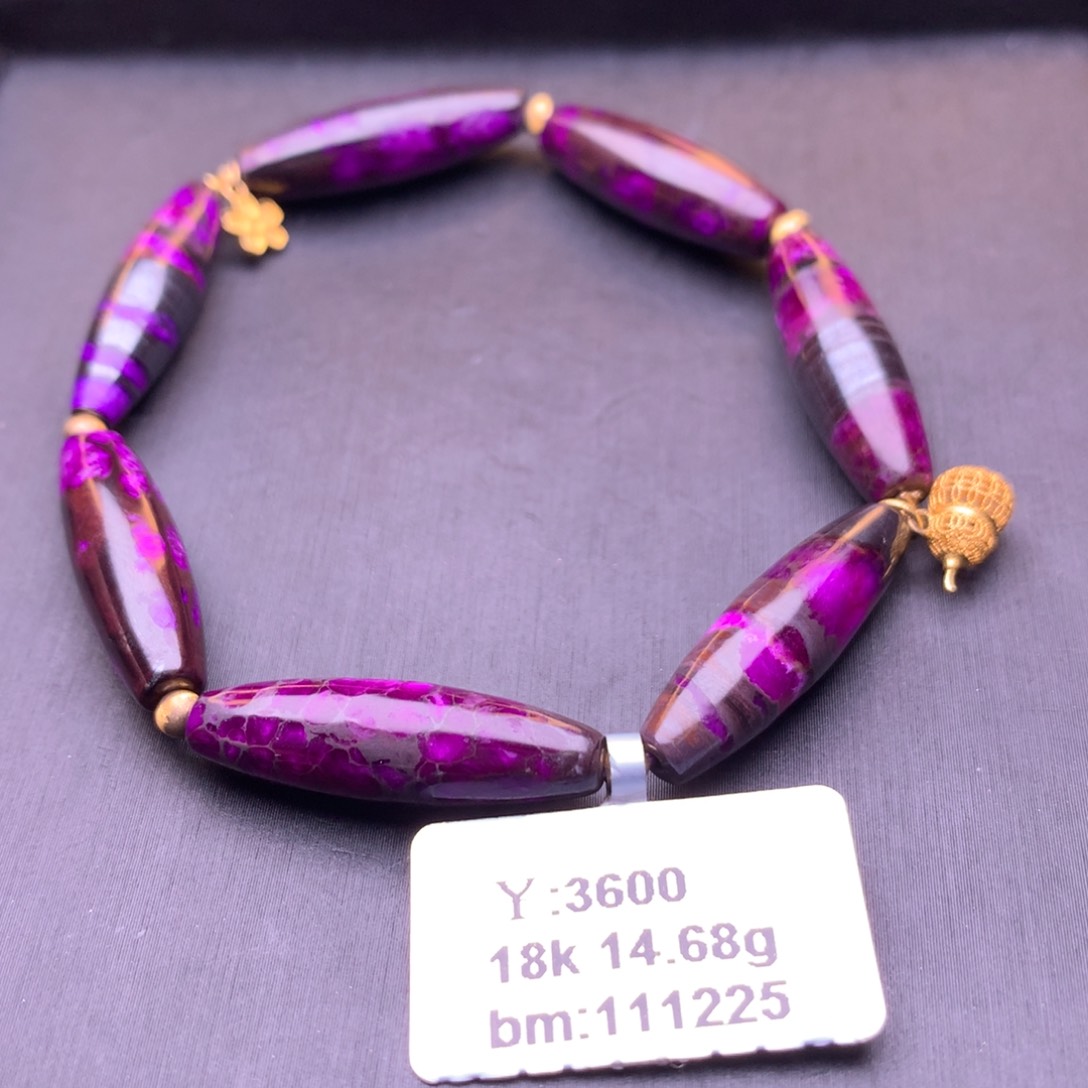 苏纪石（舒俱来）丝绒桶珠手串18K金镶嵌