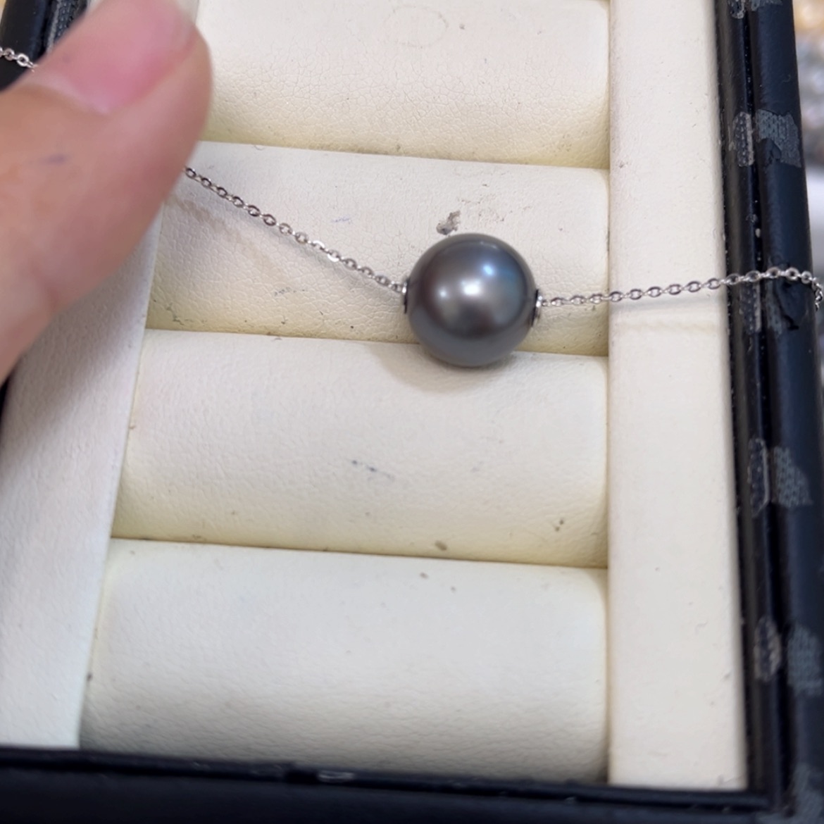 【闪购商品】海水珍珠颈饰银S925镶嵌圆*?大溪地路路通11.6mm