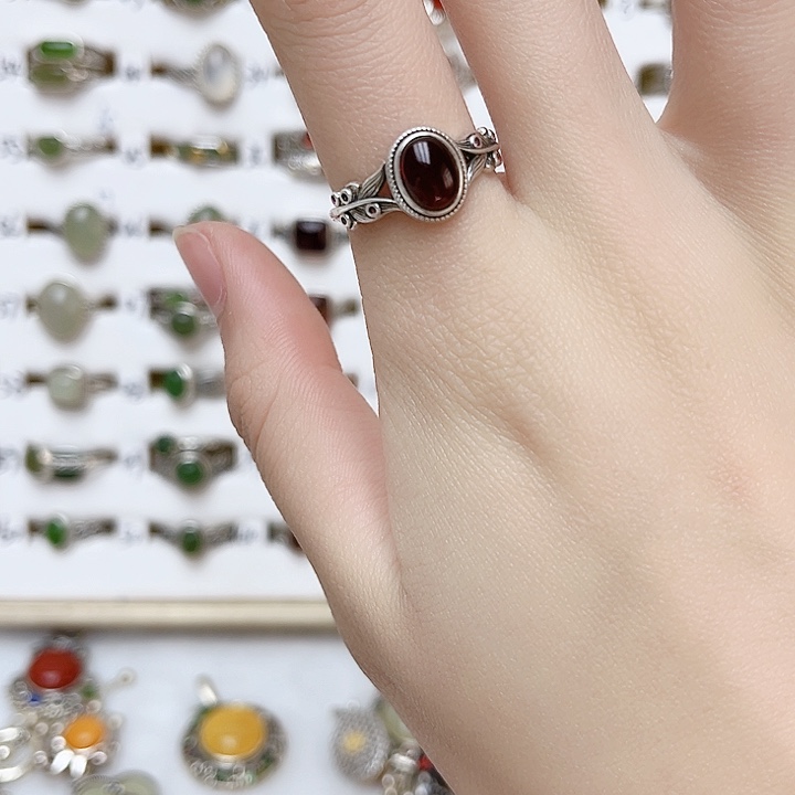 血珀戒指银S925镶嵌天然