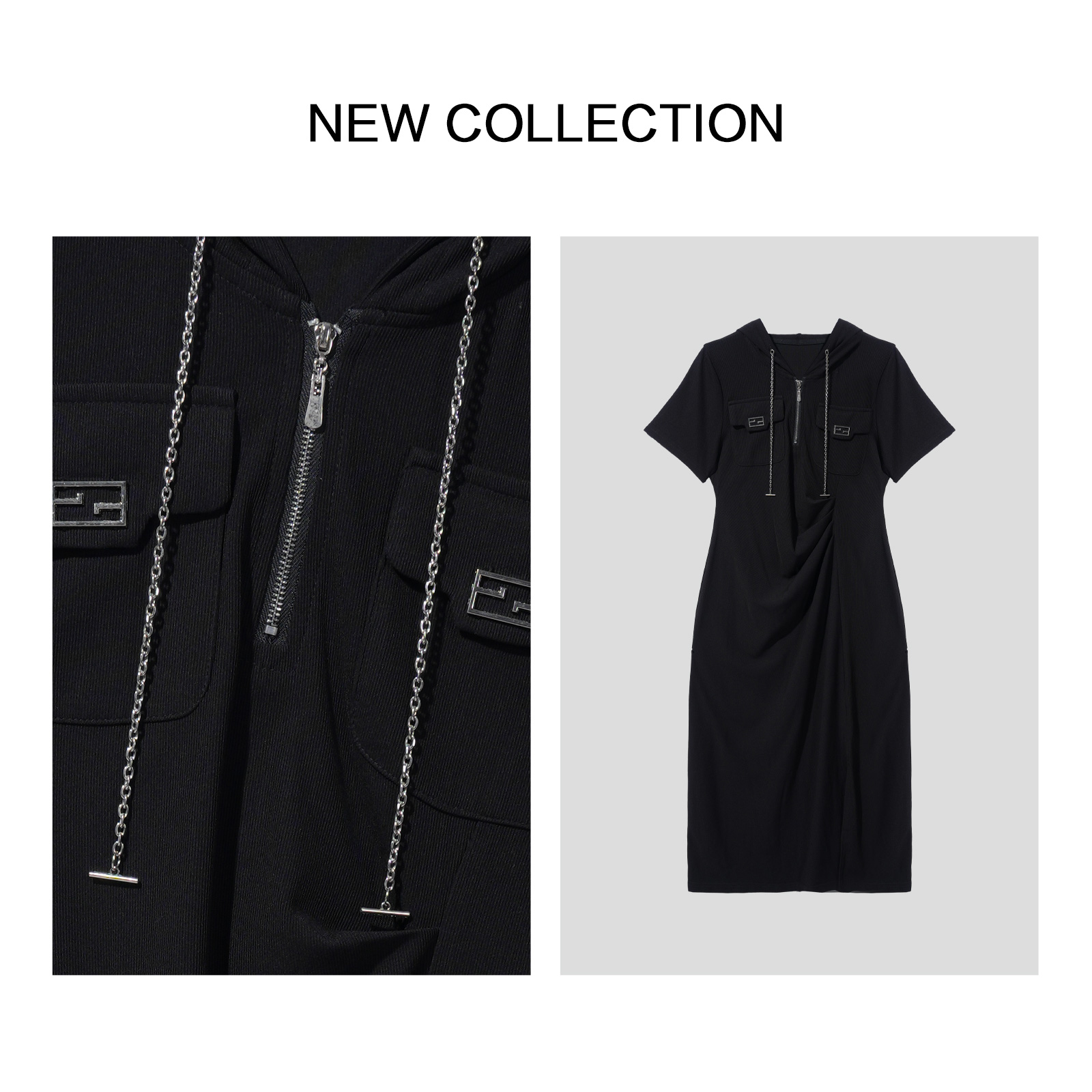 【小依专享】L1F26151优雅简约黑色高领直筒裙-6151连衣裙