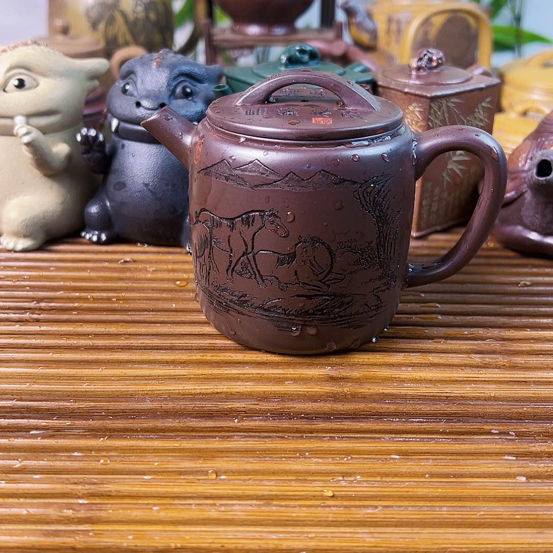紫砂茶壶高汉瓦赤龙血沙280cc