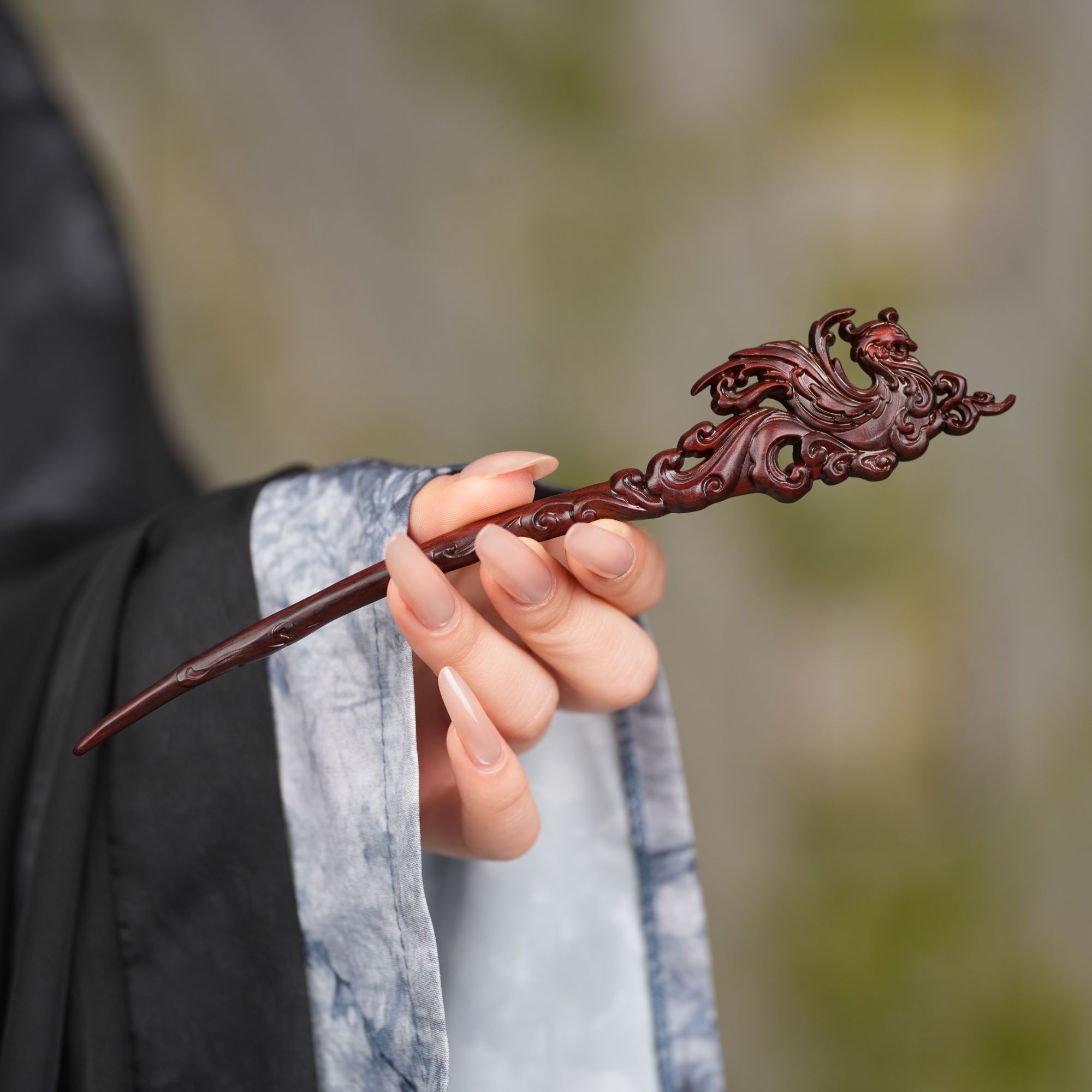 【长离】新中式犀角紫檀发簪古风凤凰簪子木发簪女发张发钗子凤头簪