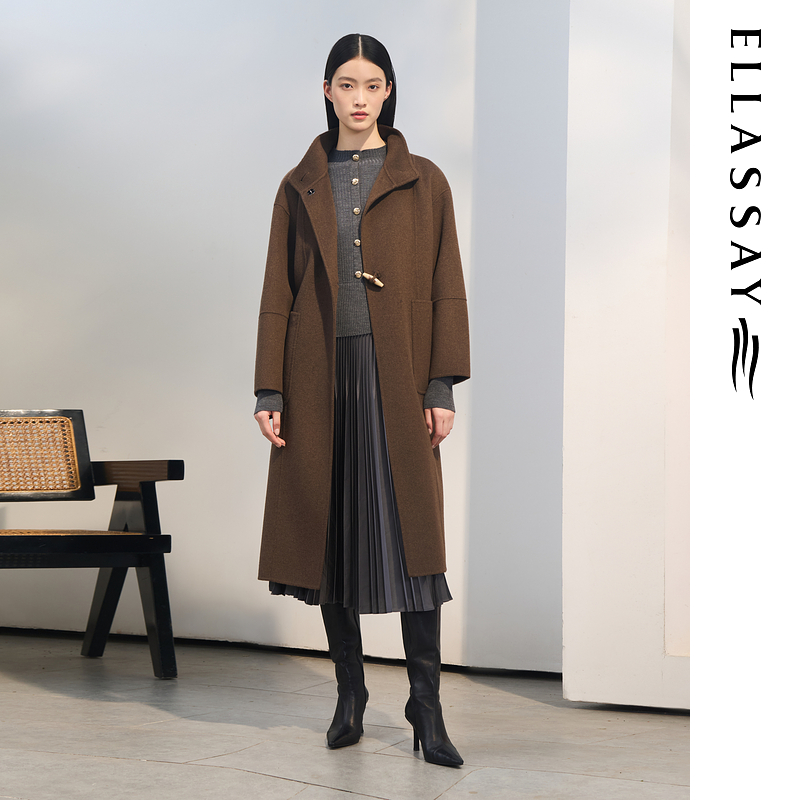 【粉丝专享】歌力思25秋冬牛角扣毛呢大衣女EWD364D00300