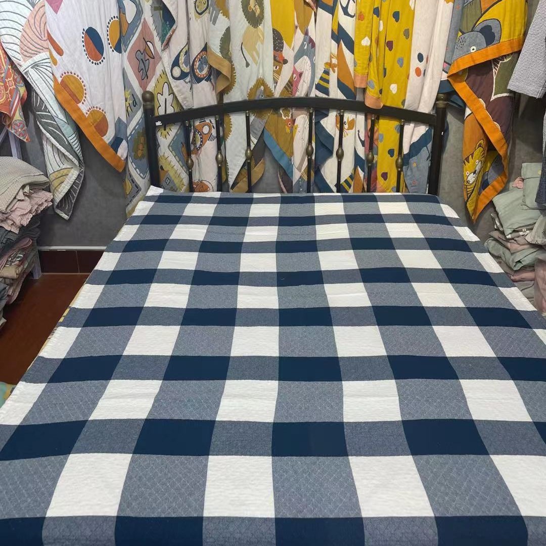  XDONGY(冬云家纺）  棉150*200纱布简约 大格单人蓝色 多功能盖毯