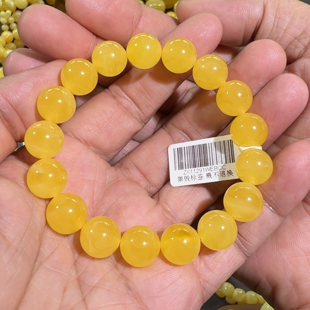 琥珀手链未镶嵌12m焦皮同料圆珠手串17.5克