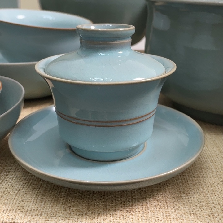 盖碗赵志强老式小马蹄三才放漏有瑕