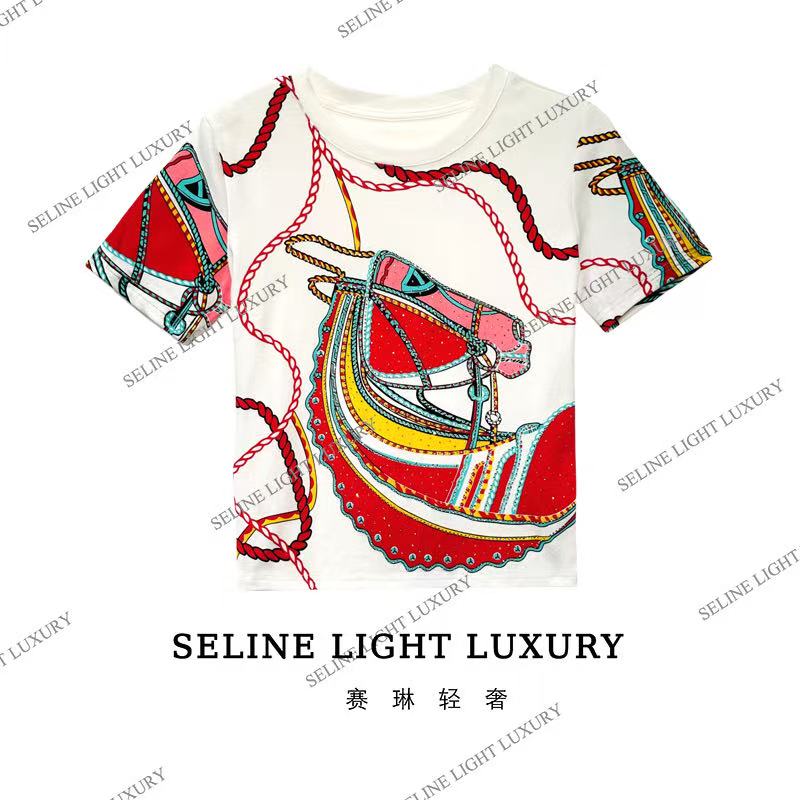 【25C-256】七 2026 SELINE 春夏新款风华小马时尚百搭圆领短袖T恤