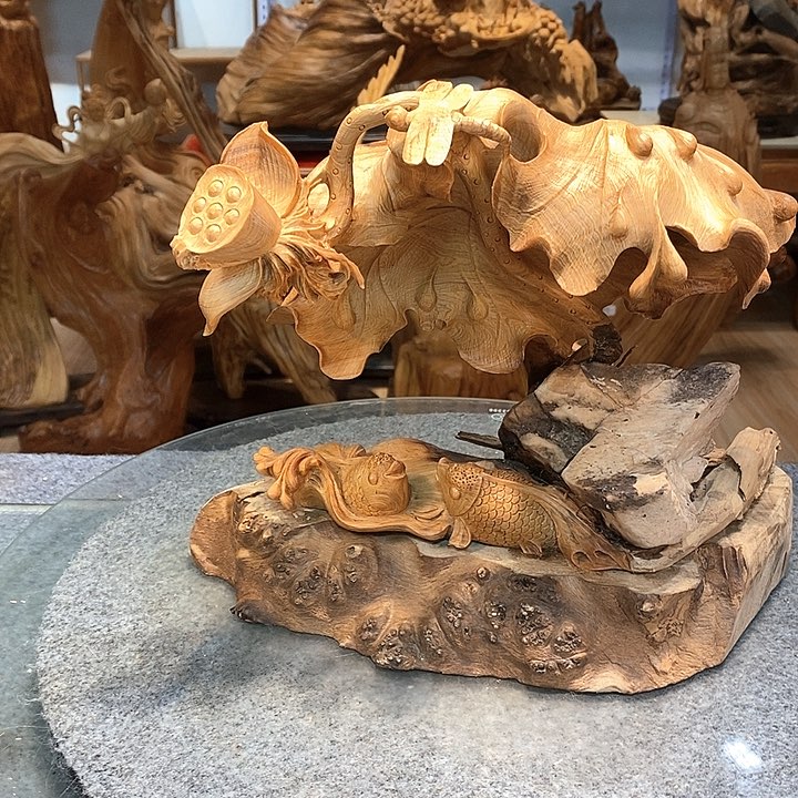 柏木（崖柏）双鱼戏莲