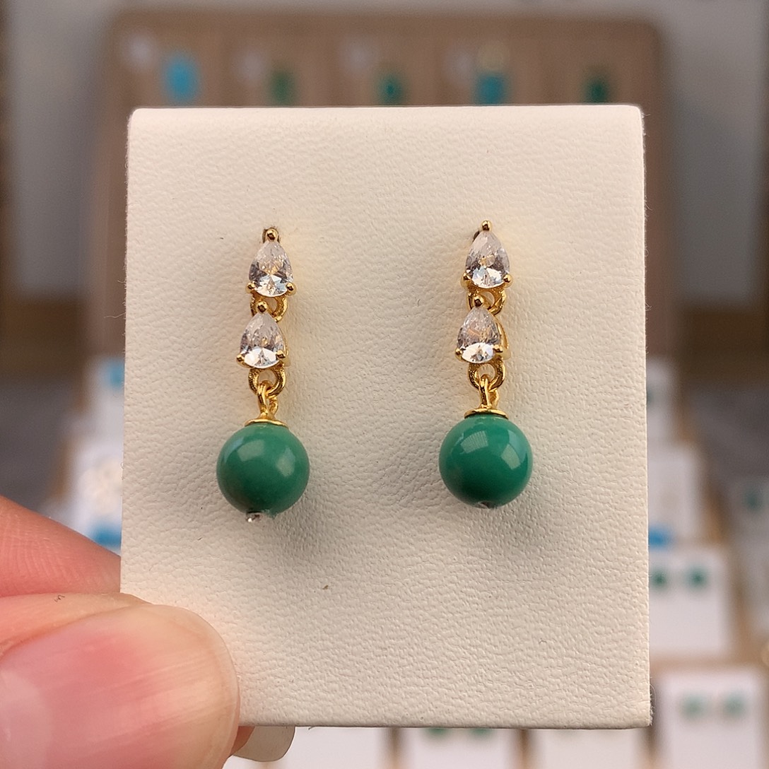 绿松石银S925镶嵌耳饰