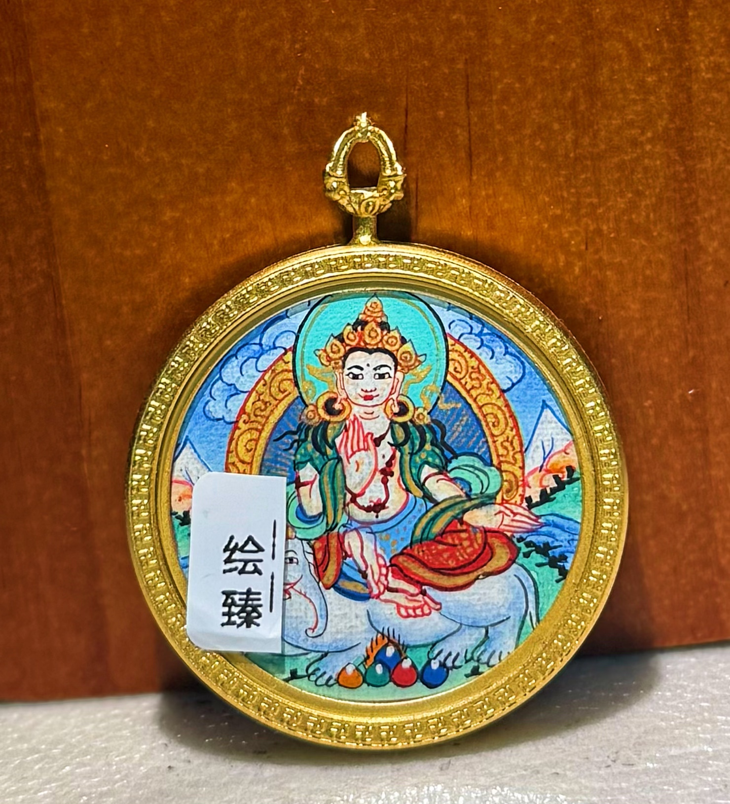 热贡手绘矿物燃料吊坠唐卡吊坠普贤