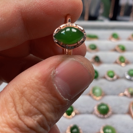 和田玉（碧玉）戒指银S925镶嵌