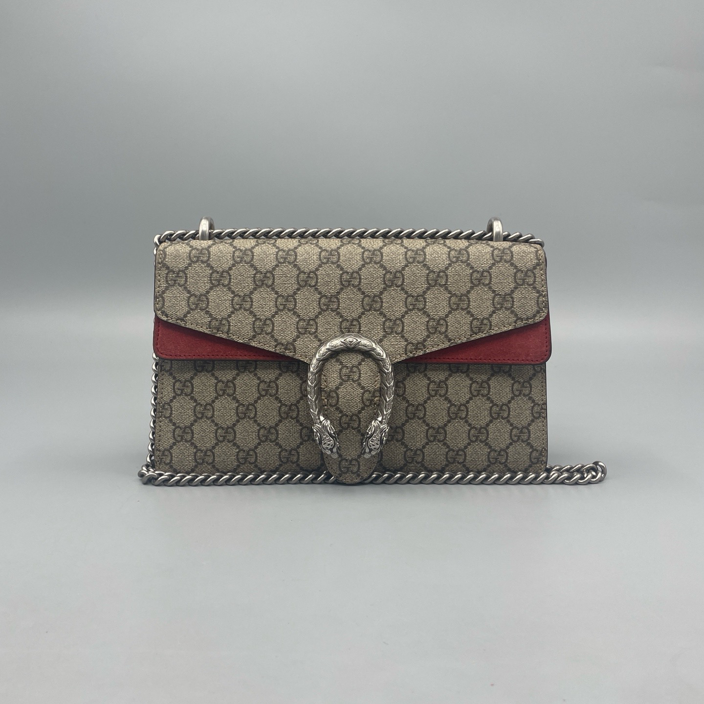 95新 GUCCI/古驰 老花酒神中号链条斜挎包 黑标023 28*16 A2999