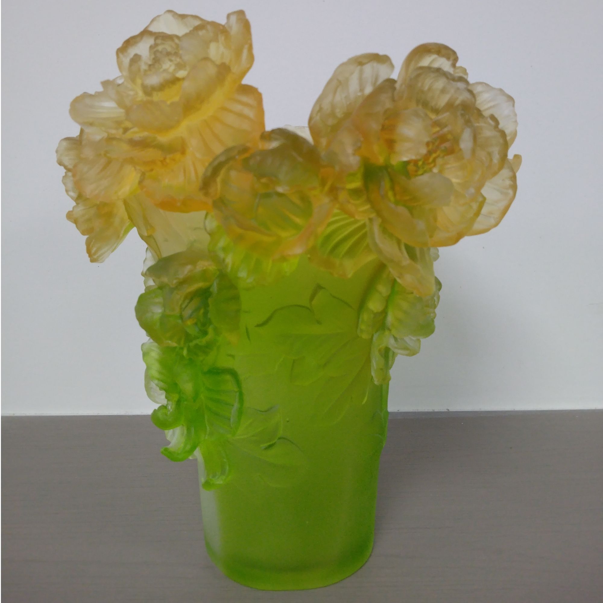 【奇居巍】古法琉璃 立体双色牡丹富贵客厅装饰摆件