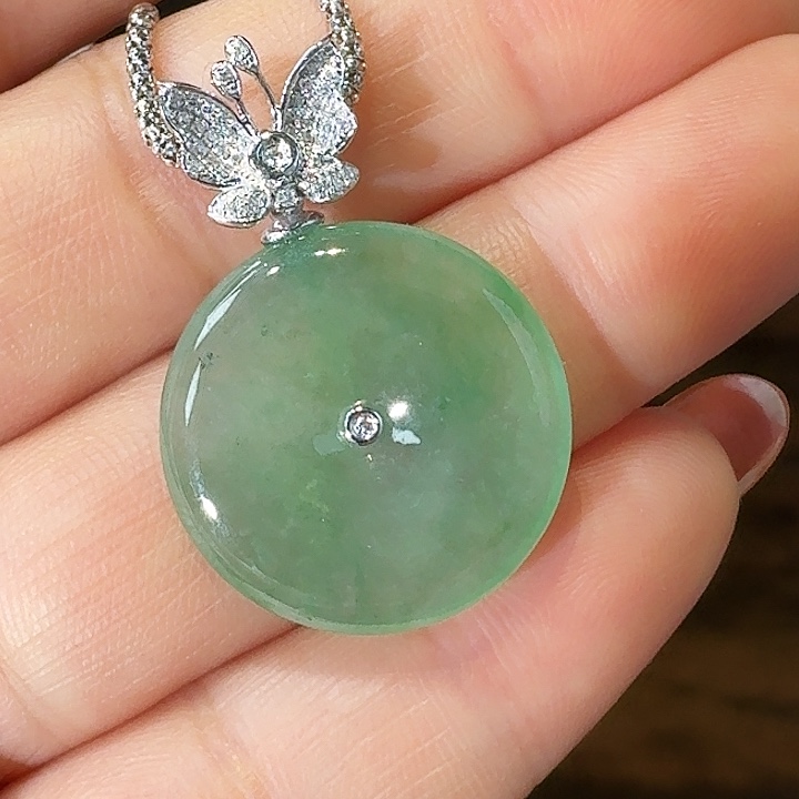 翡翠18K金镶嵌吊坠(不含链)平安扣