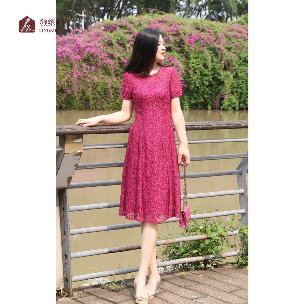 蕾丝连衣裙妈妈装#L700770H-61时尚洋气显瘦气质连衣裙