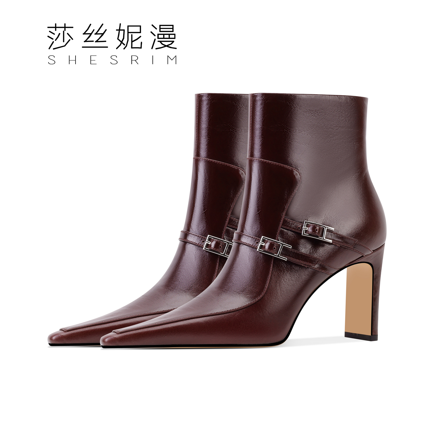 235-8.5CM尖头高跟短靴时尚粗跟气质女靴冬季绒里/皮里秋冬复古风