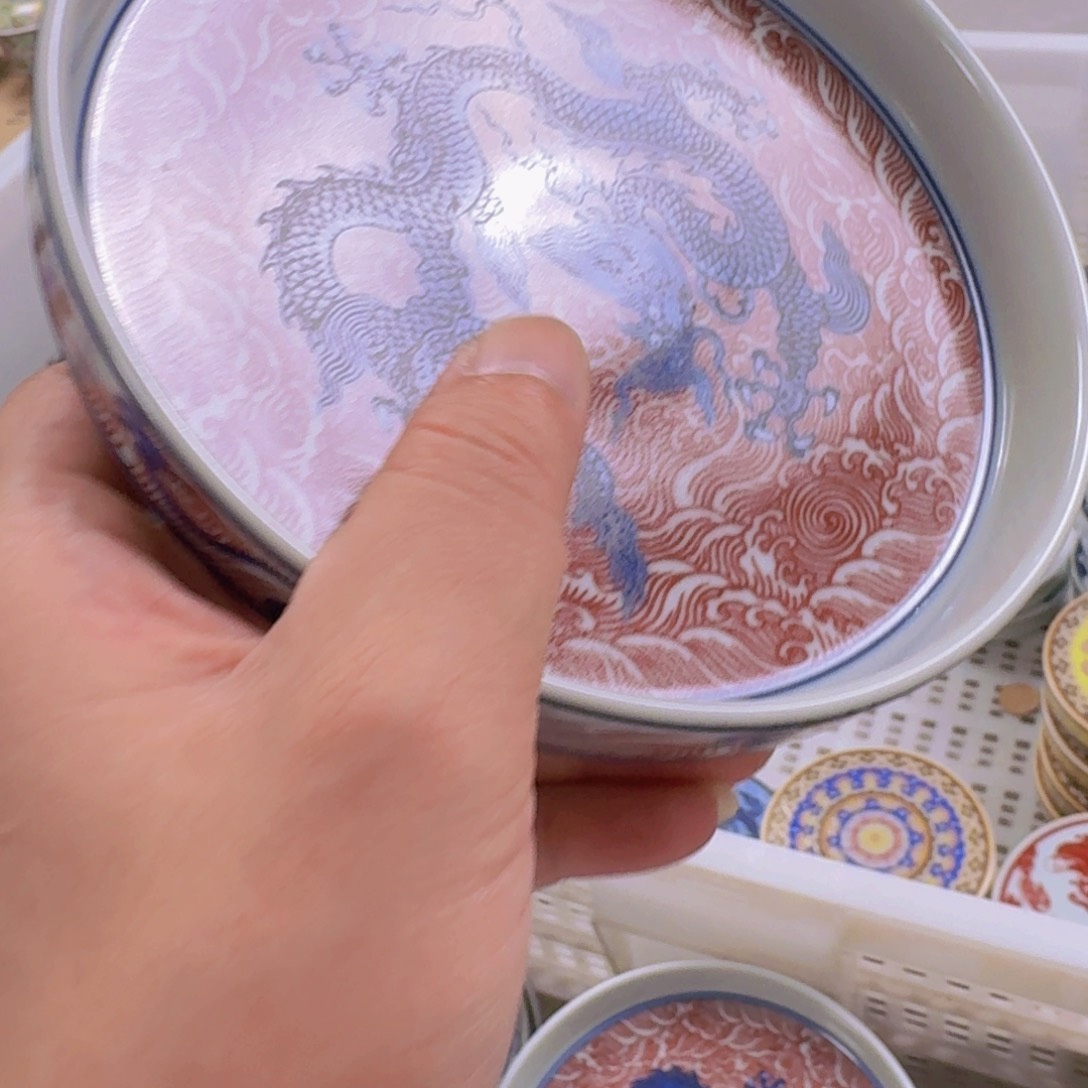 瓷片釉里红海水龙大壶乘微瑕