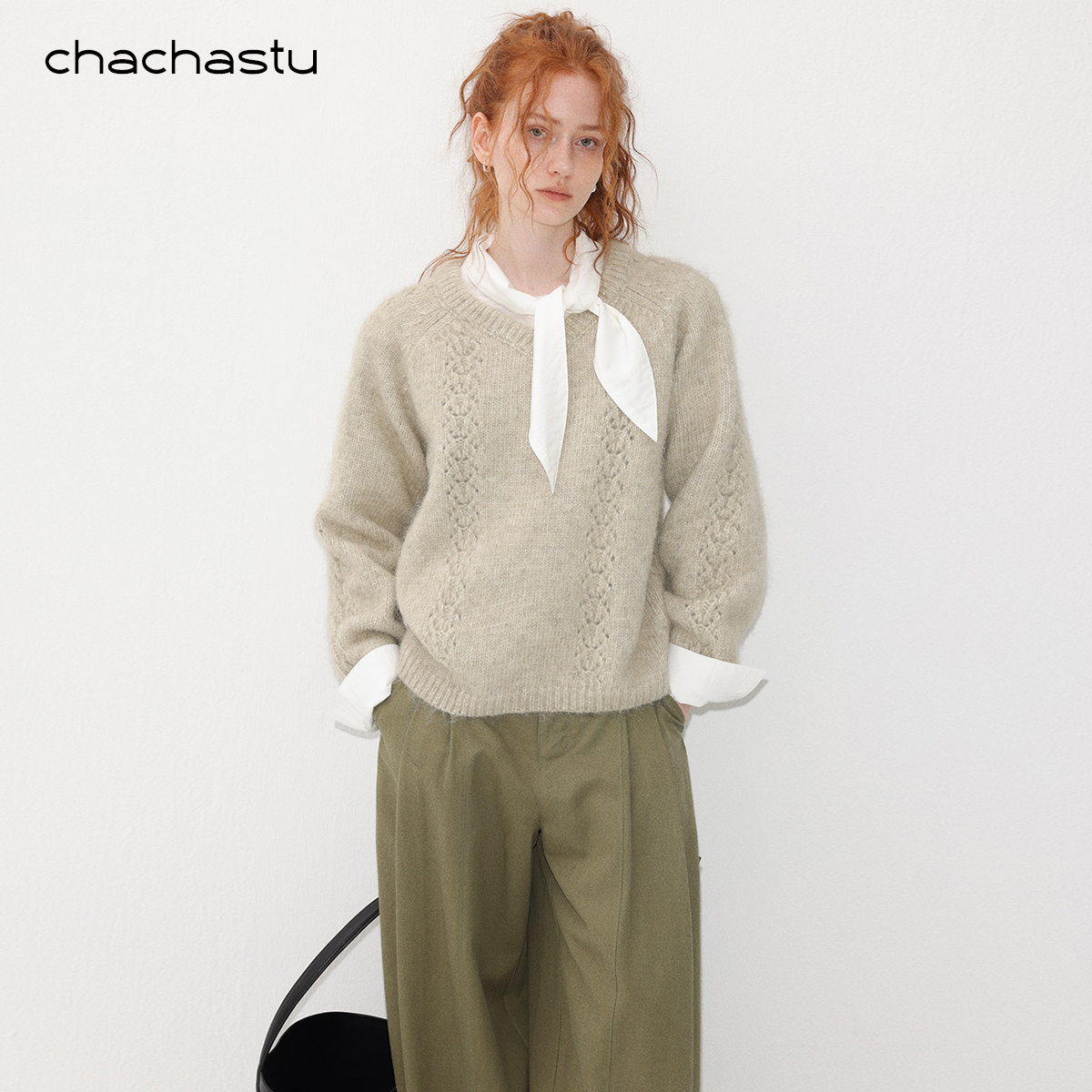 CHACHASTU 法式圆领百搭长袖毛衣宽松显瘦保暖加厚套头上衣XX6120