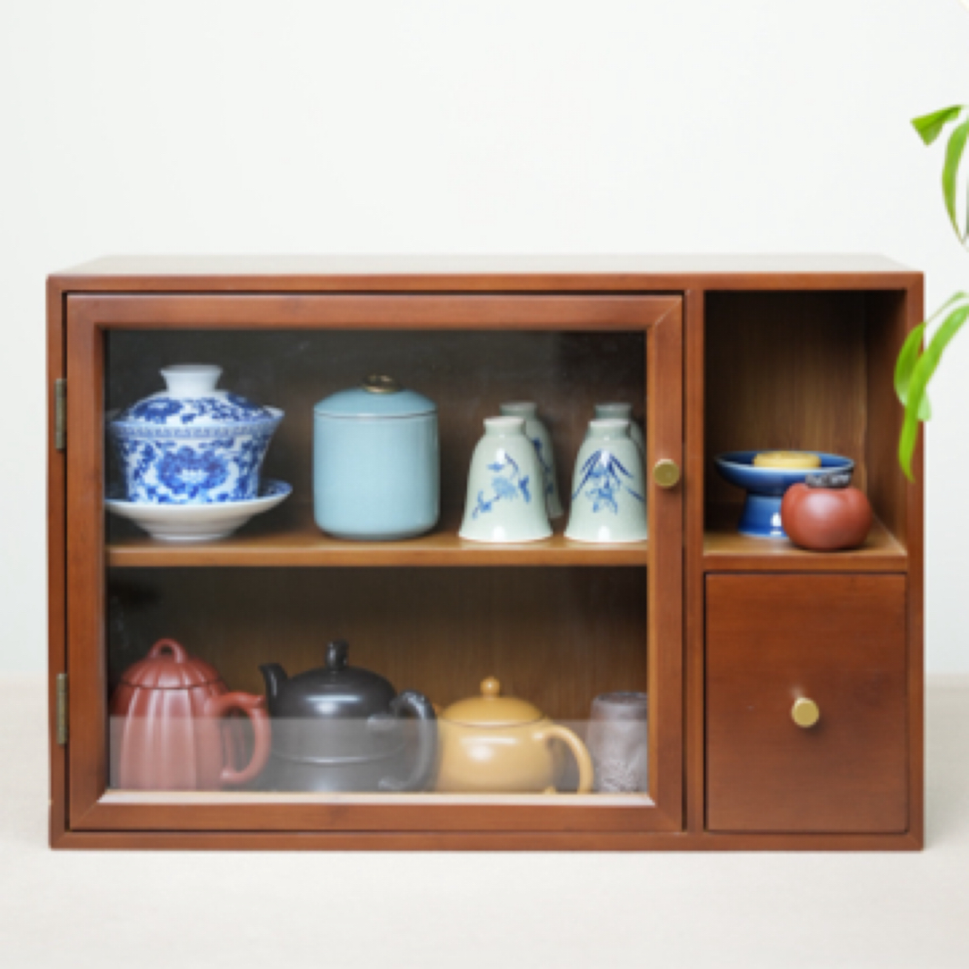 大南山精品楠竹文玩茶器收纳玻璃柜柜子茶具陶瓷家用主人杯竹制
