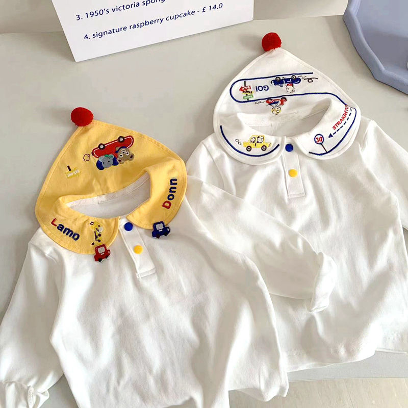 儿童长袖T恤 春季新款日系男女童翻领打底衫宝宝洋气可爱上衣潮