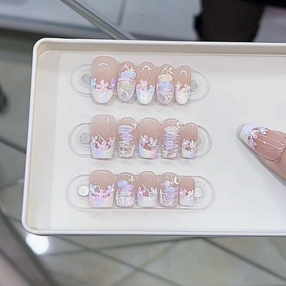3000 NAIL “油画小花”设计师高定原创纯手工高级感猫眼显白穿戴甲