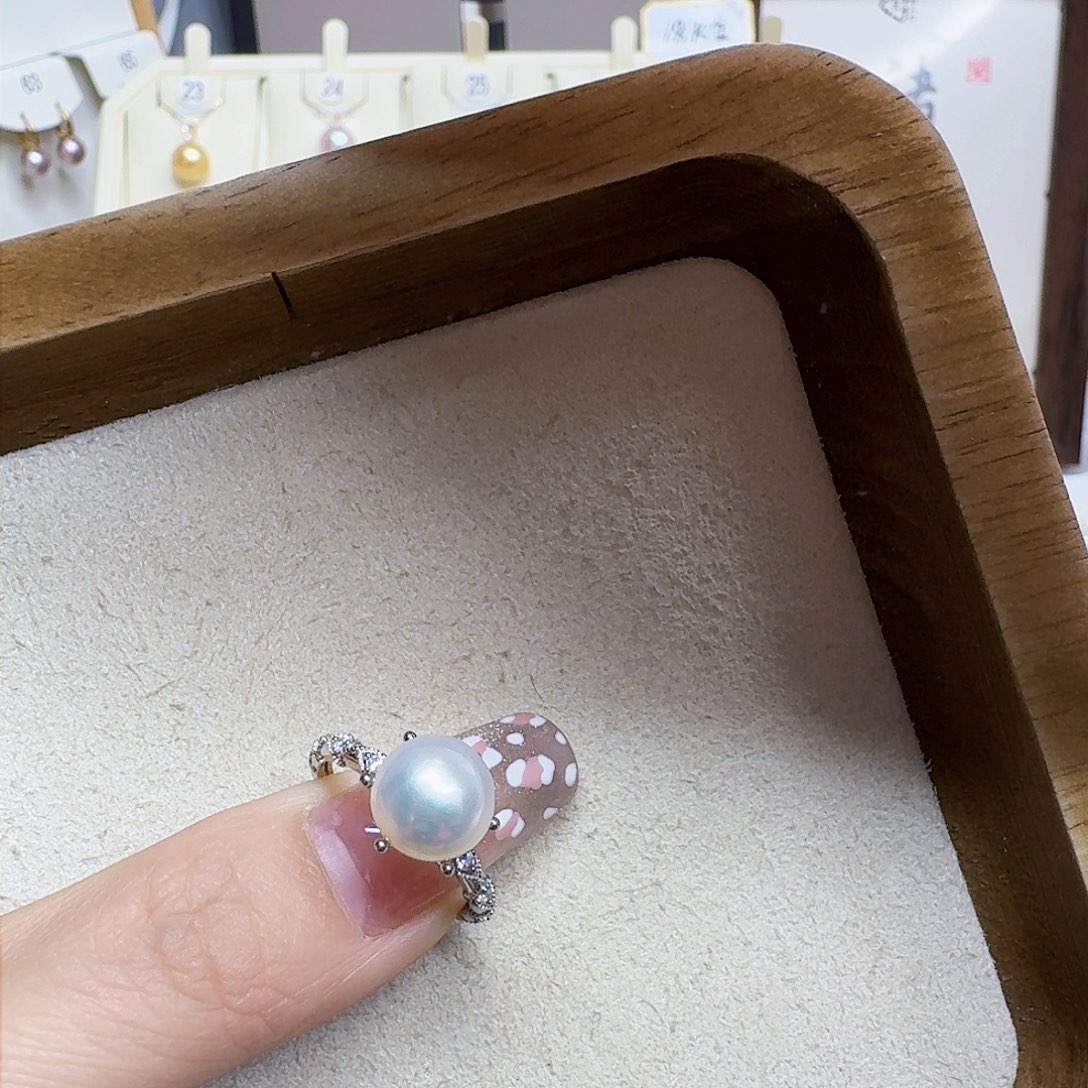 淡水珍珠戒指银S925镶嵌甜*圈