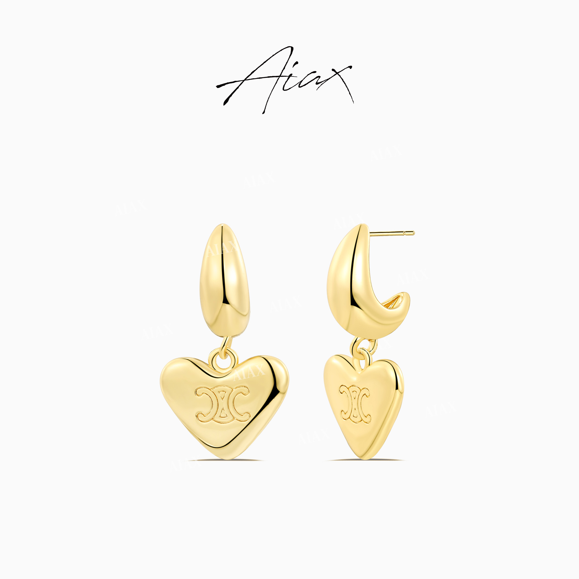 AIAX 镀k金 【情人节】轻奢复古立体浮雕光面爱心耳环TSL995