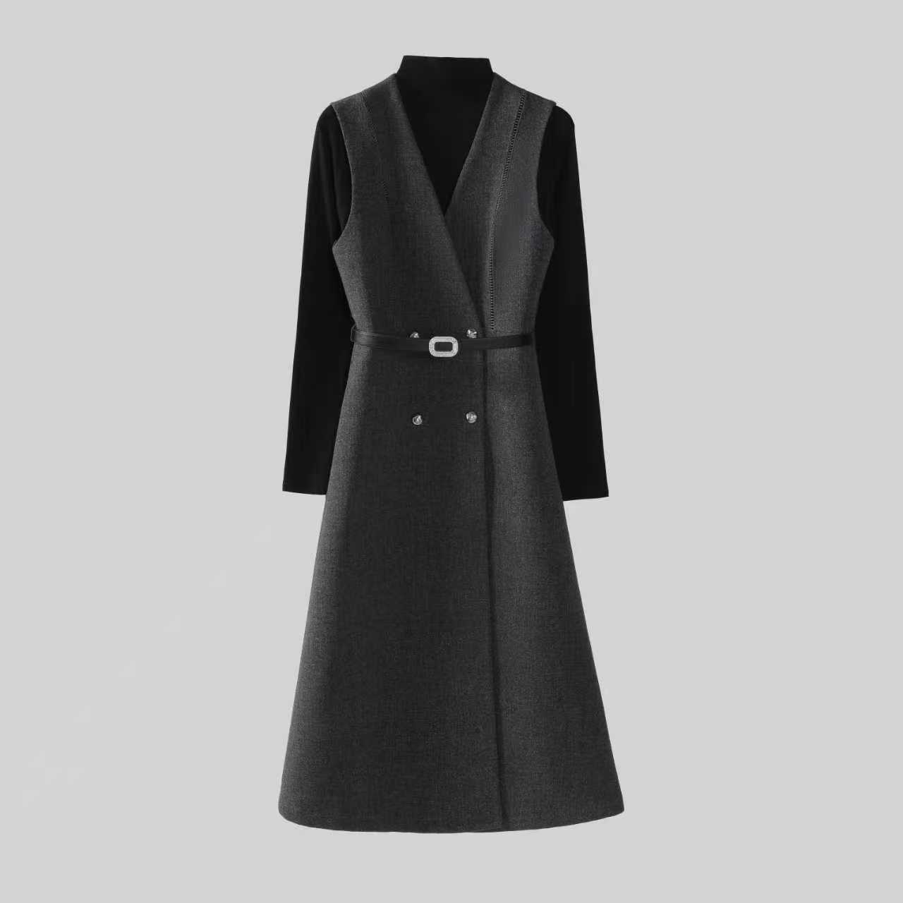 【纪朵研】Y012小香风休闲风时尚套装女装高腰复古套装秋冬马甲风衣