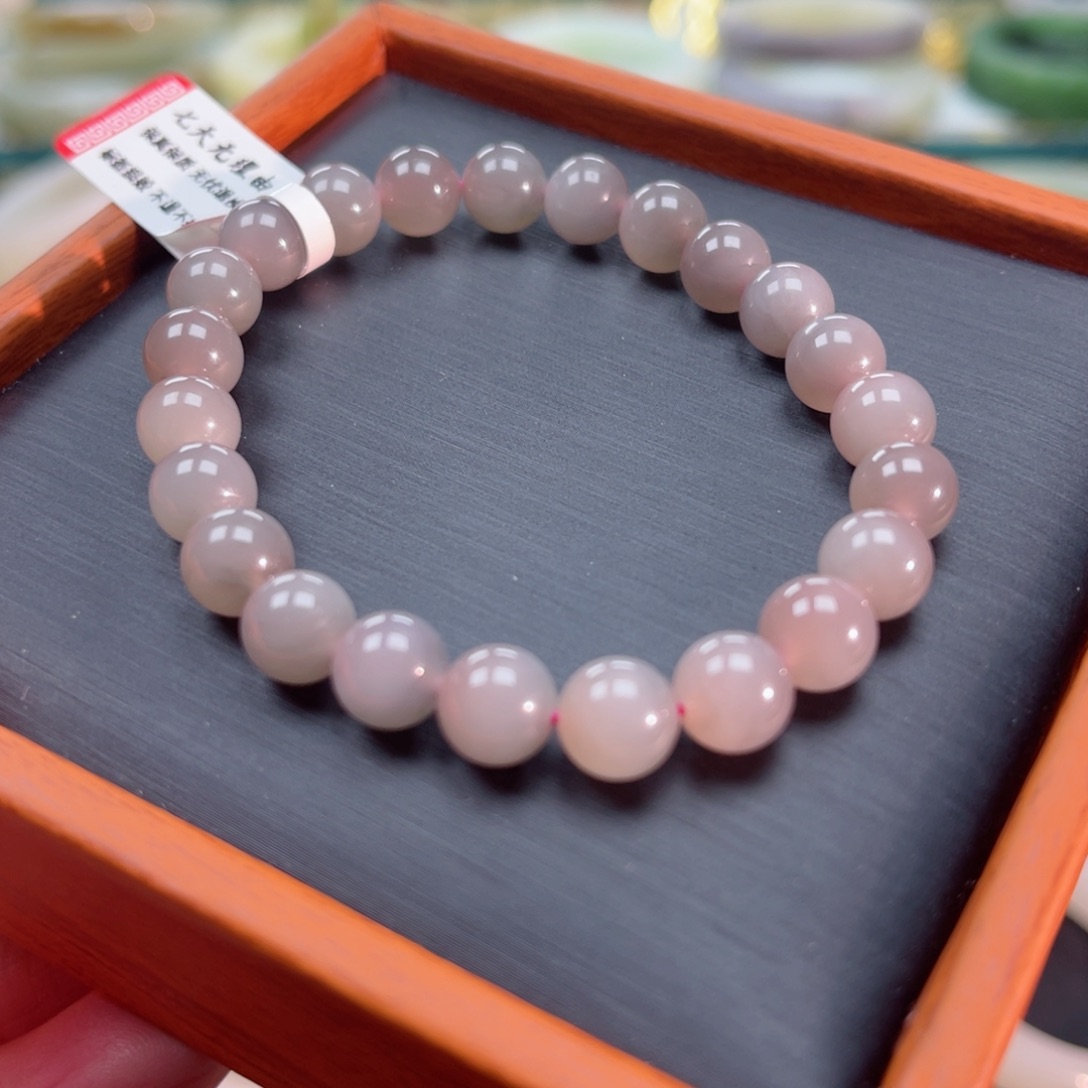 和田玉手链未镶嵌粉紫色卡8