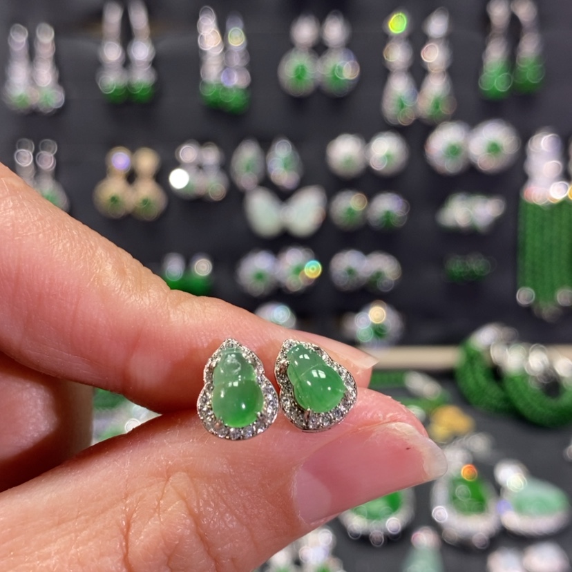 【闪购商品】翡翠耳饰银S925镀金镶嵌