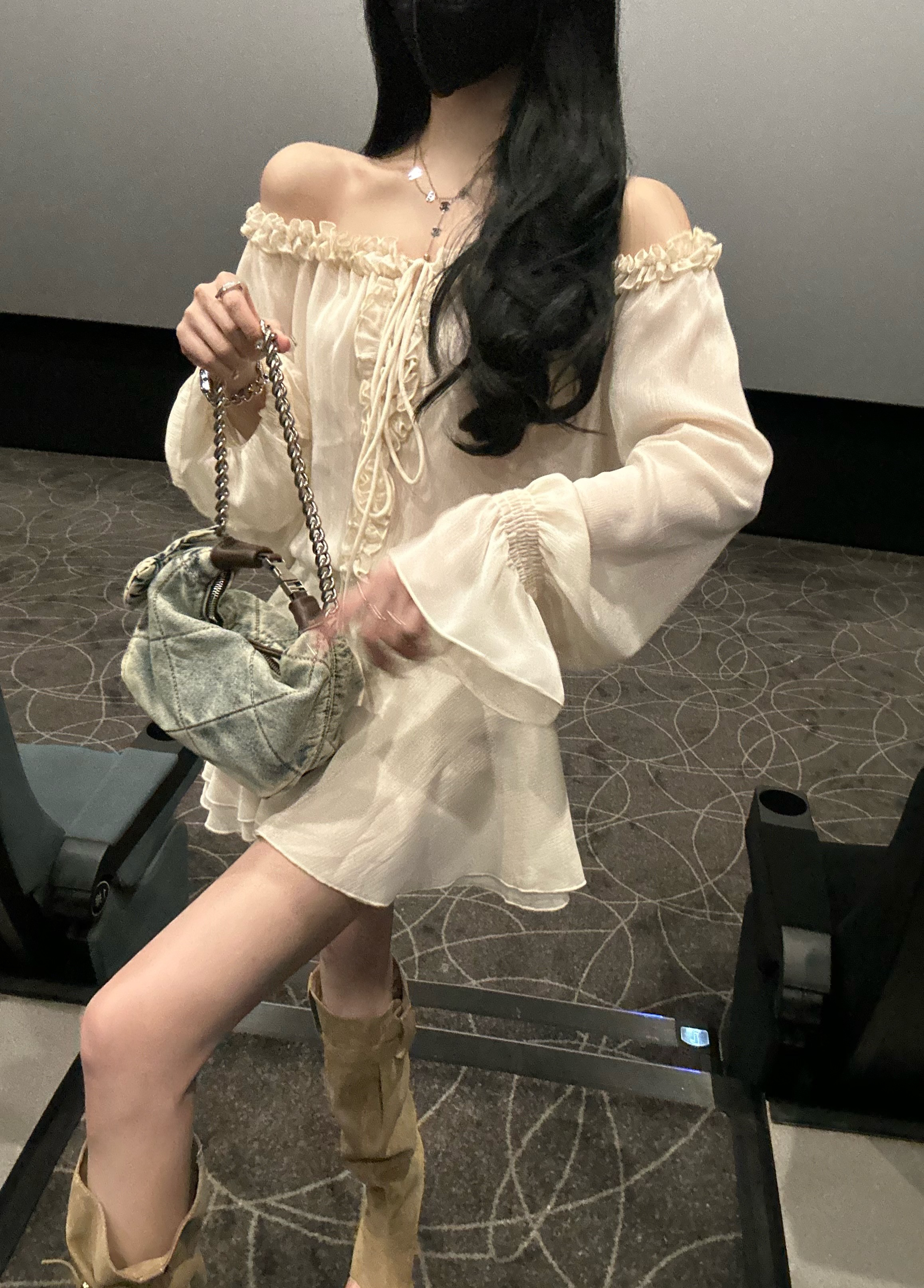 一字肩绑带连体裙裤夏季