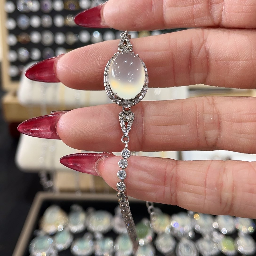 蛇纹石玉手链银S925镶嵌一**深