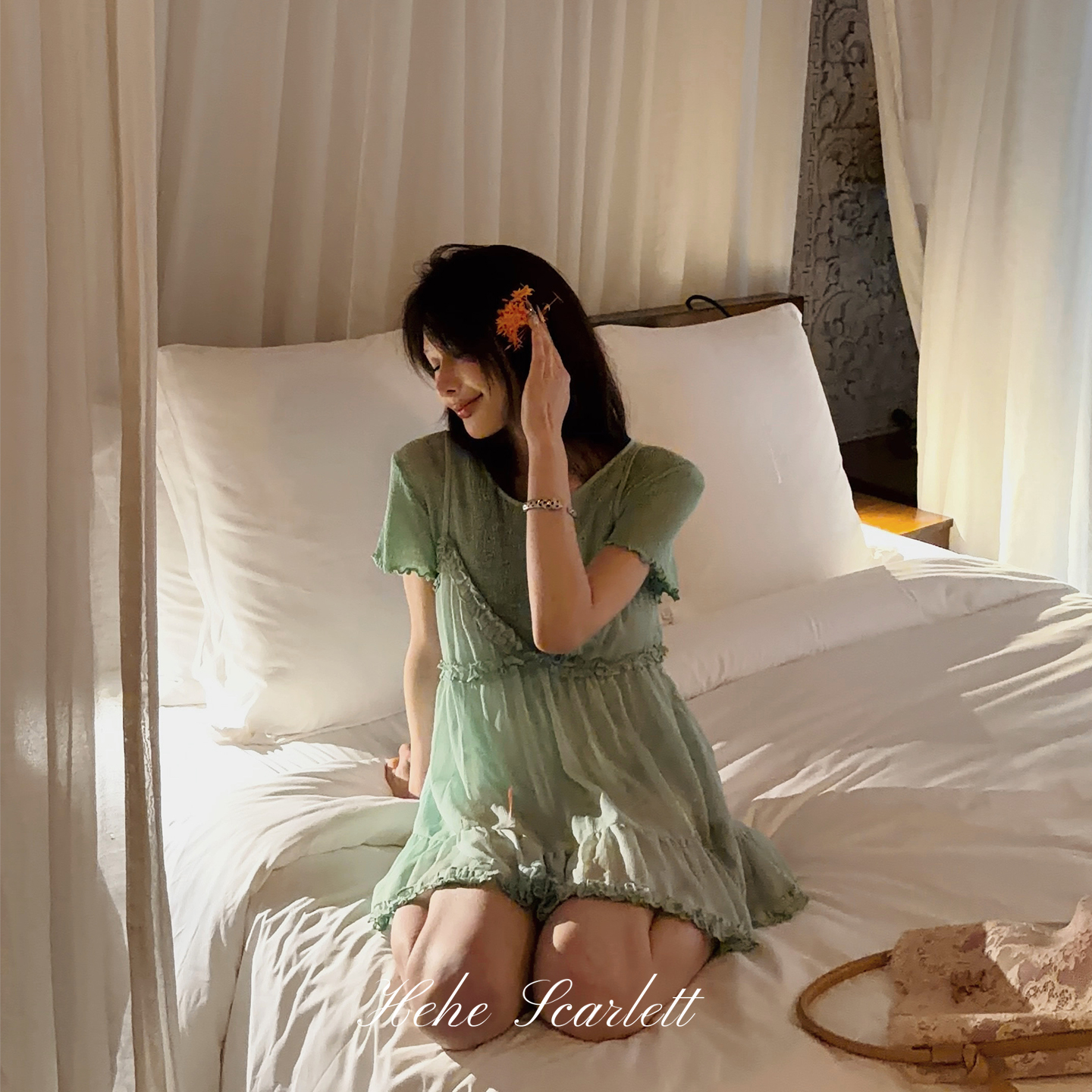 你的呵呵scarlett｜甜梦轻语｜少女蕾丝吊带短袖 春夏睡衣休闲套装
