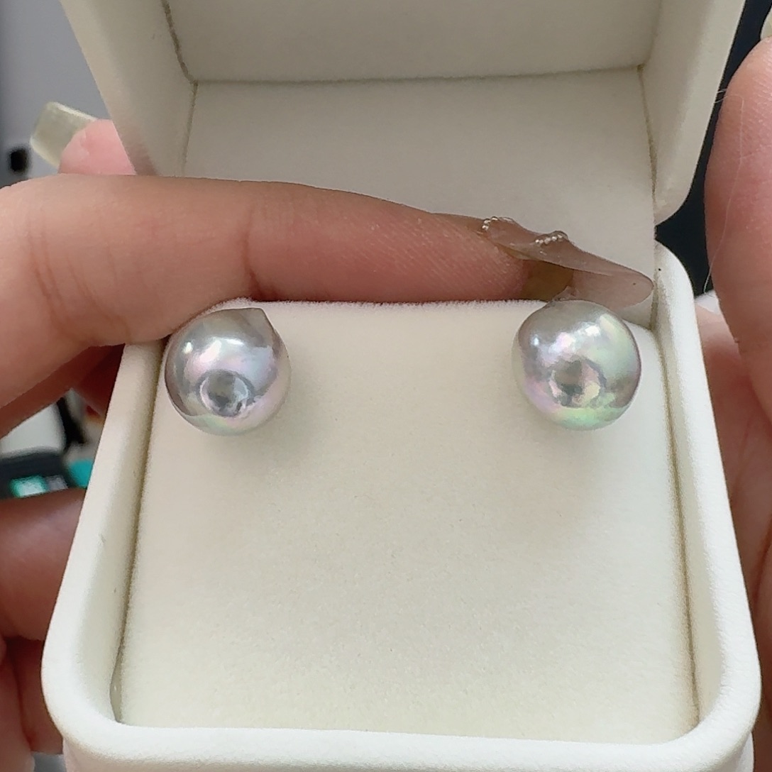 海水珍珠耳饰银S925镶嵌10mm真多麻耳钉