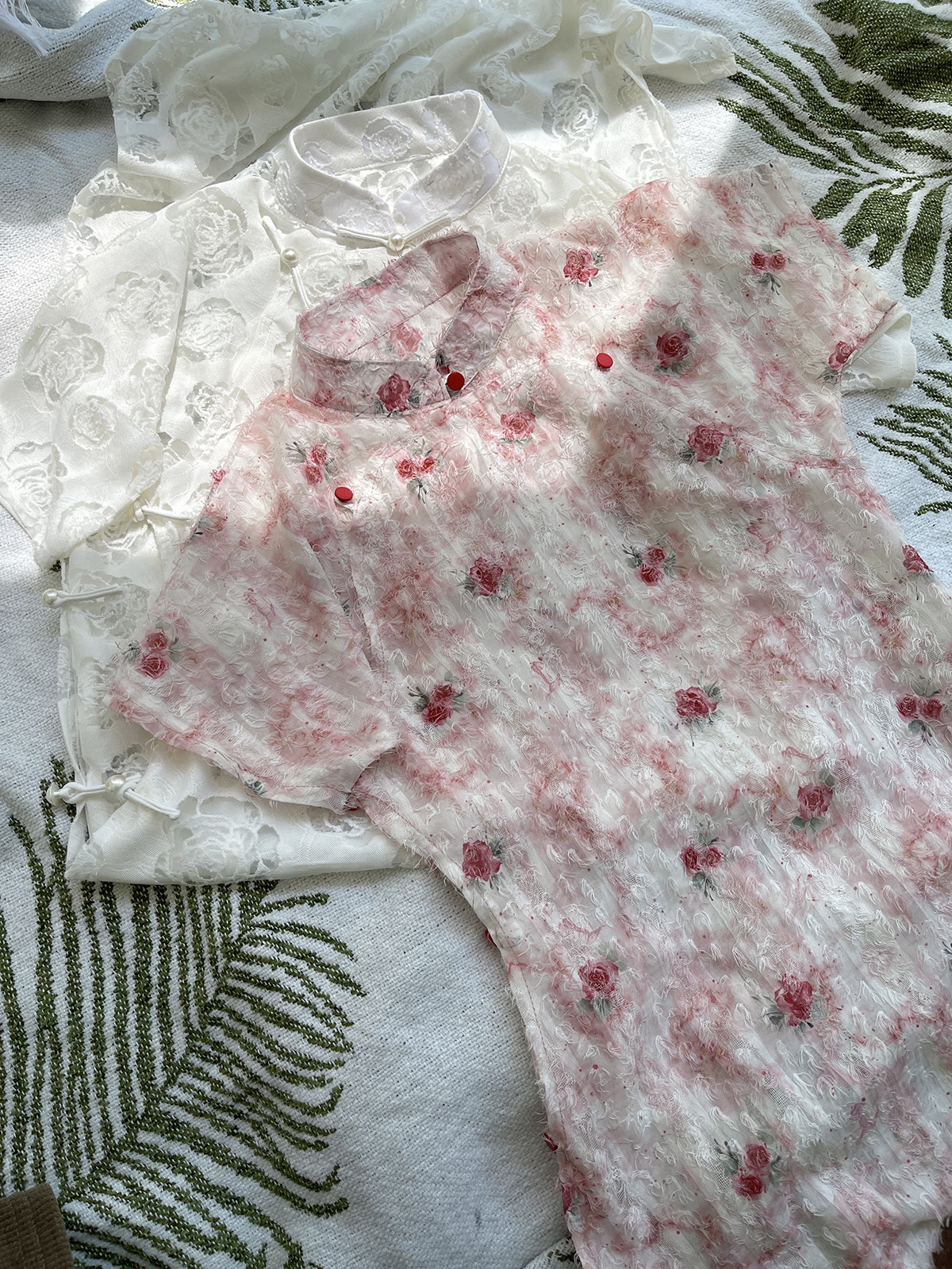 渃水涧【灼灼】粉色全开襟旗袍夏季短袖长款现货