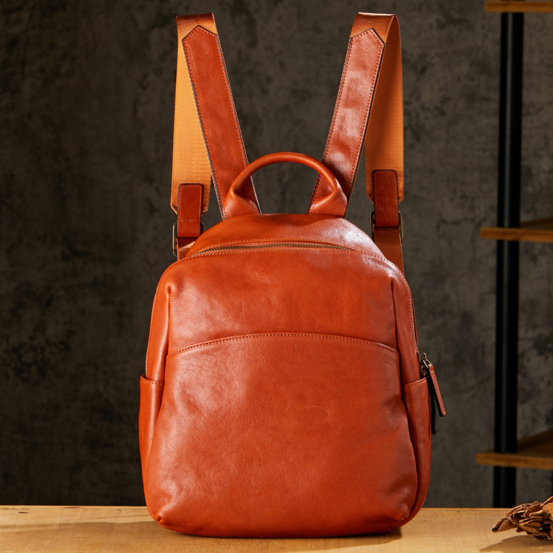 原创手工植鞣牛皮双肩包女通勤旅行包2024新款时尚女士真皮小背包