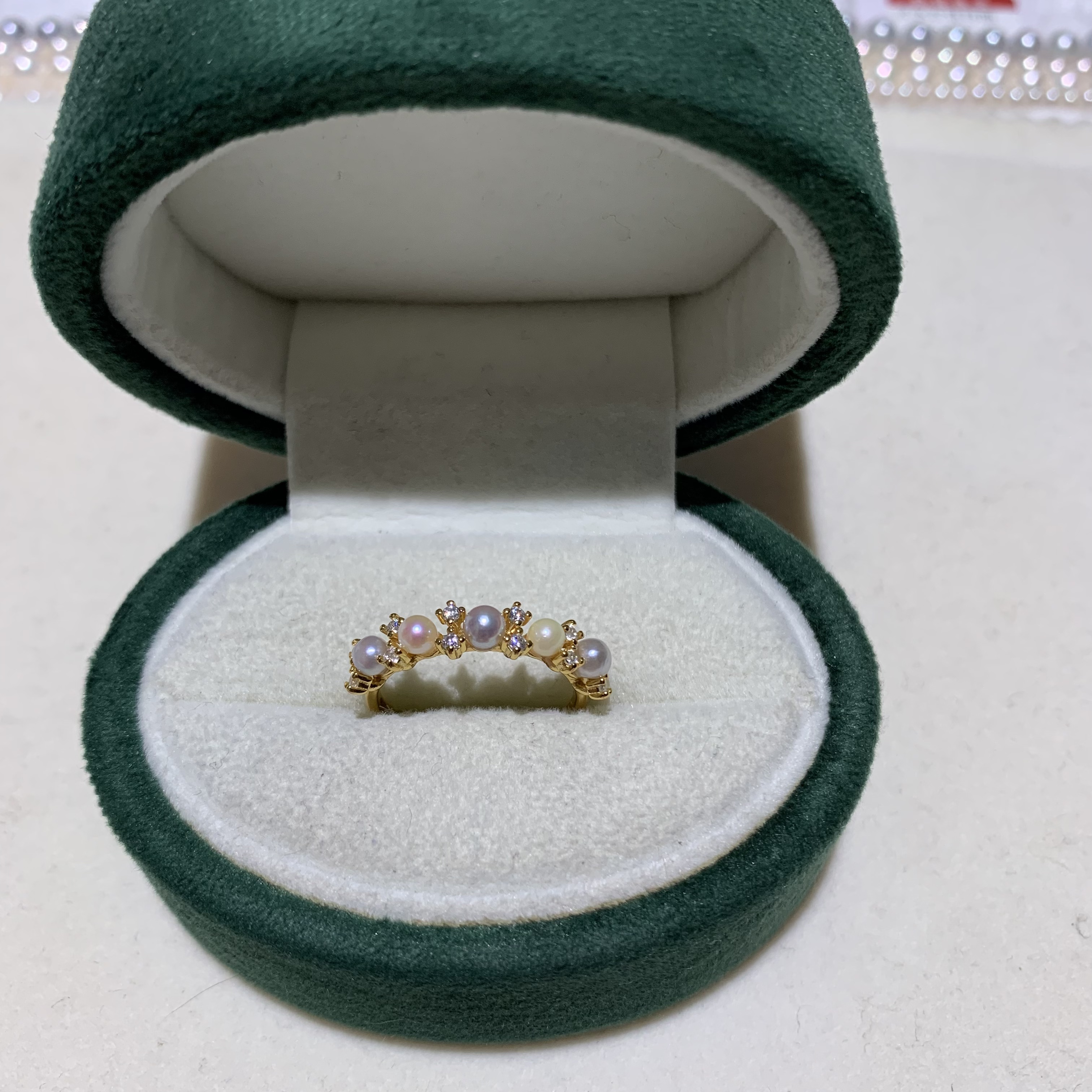 【018】海水三色多珠排戒3-4mmS925银