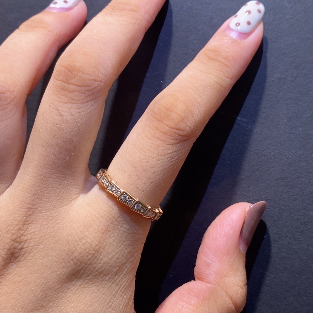 钻石18K金镶嵌戒指/指环k玫蛇骨戒指