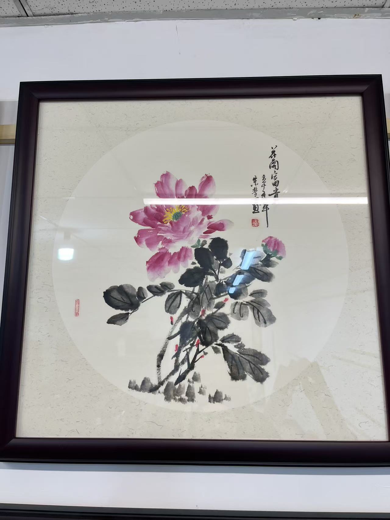 国画牡丹画实木框裱适合客厅餐厅装饰