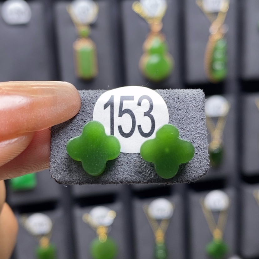 【闪购商品】和田玉耳饰18K金镶嵌10x2.6mm四叶草耳饰