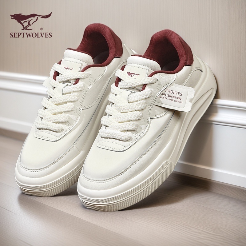 七匹狼秋冬2025透气小白鞋厚底运动休闲鞋男士低帮潮流板鞋9958