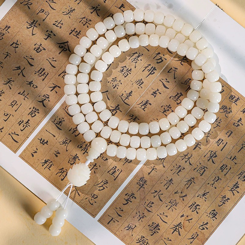 白玉菩提根多圈手串108颗佛珠莲花菩提子手链文玩念珠