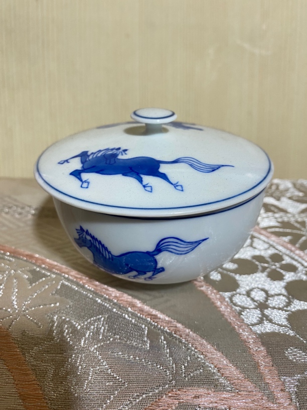 西山底款染付马盖杯茶杯釉下彩茶具家用陶瓷