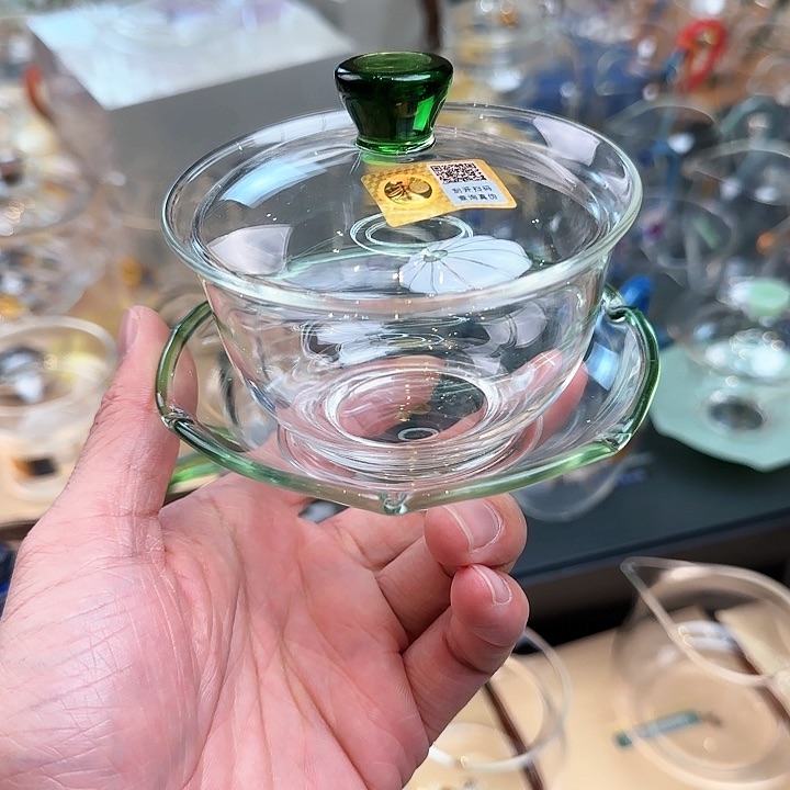 禾器湖绿色沁莲盖碗