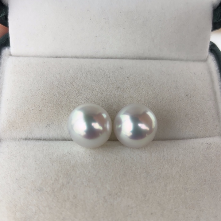 定制海水珍珠未镶嵌裸珠11.3mm澳白宝石光裸珠两颗