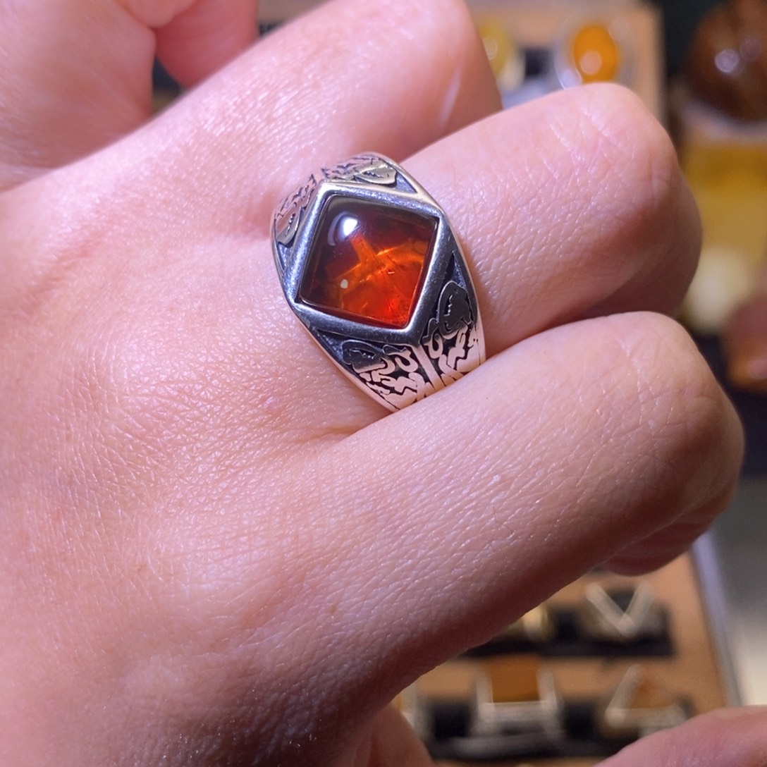 血珀戒指银S925镶嵌小*