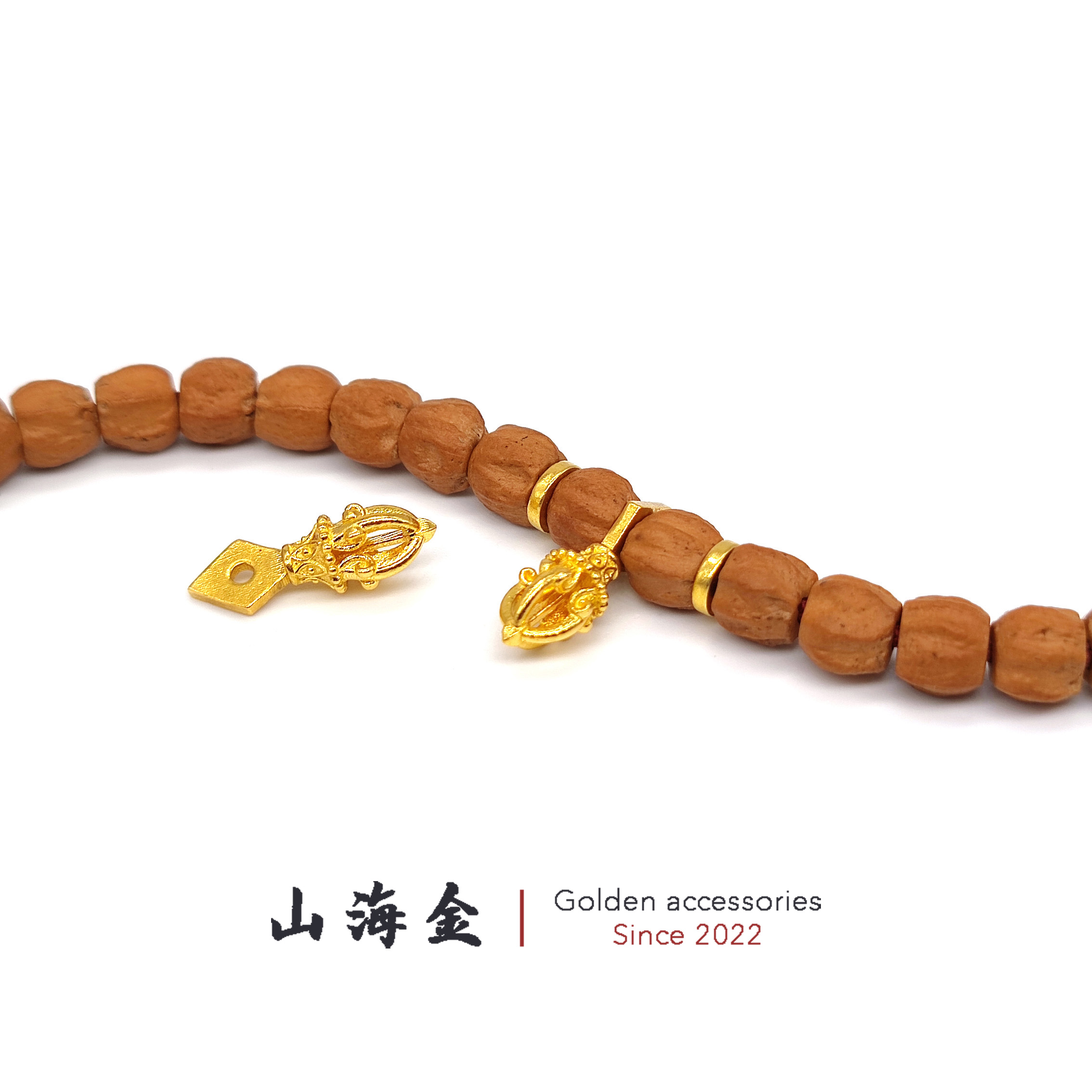 山海金 24K纯黄金999足金金刚杵卡子侧挂文玩手串念珠菩提籽配饰