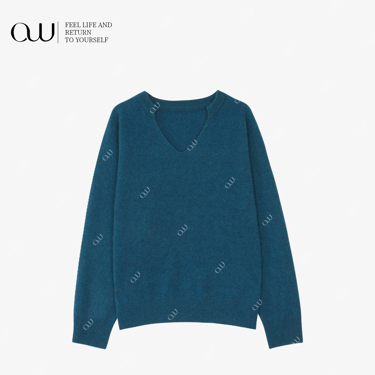 【老白不白】长袖轻熟风冬季V领羊绒针织衫OW252MY122C